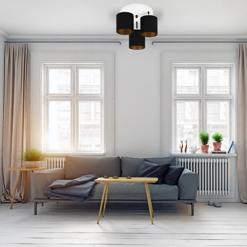 Lampa sufitowa biała trzypunktowa z czarnymi abażurami C-3030WE-SCSCSC