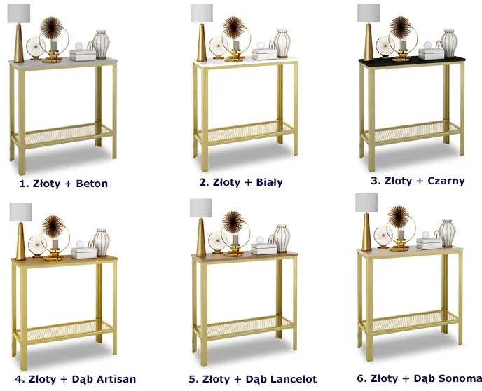 Nowoczesna konsola z metalowym stelażem złoty + dąb sonoma - Atrosa 3X