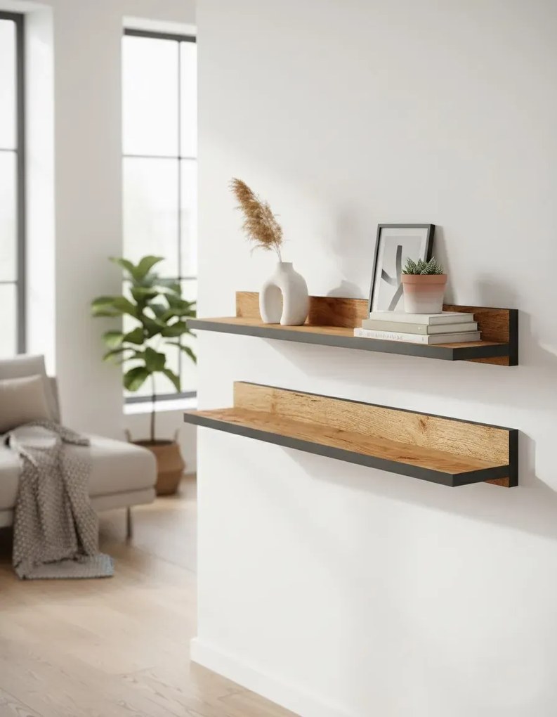 Zestaw 2 Czarny Półek Wiszących Dąb Craft + A9-W61