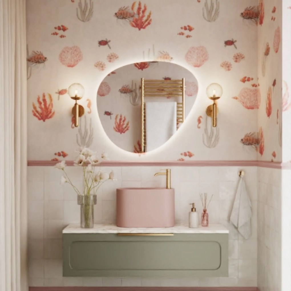 Umywalka z kamienia syntetycznego nablatowa / wisząca owalna różowa 45 x 22 cm OVELA Pink : Typ montażu - nablatowa