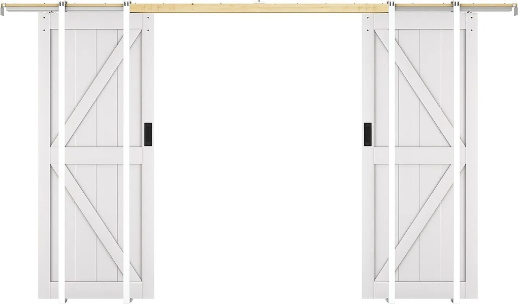 Drzwi przesuwne podwójne chowane w ścianie z drewna i MDF - biały - 2 x wys. 205 x szer. 93 cm - NEFARA