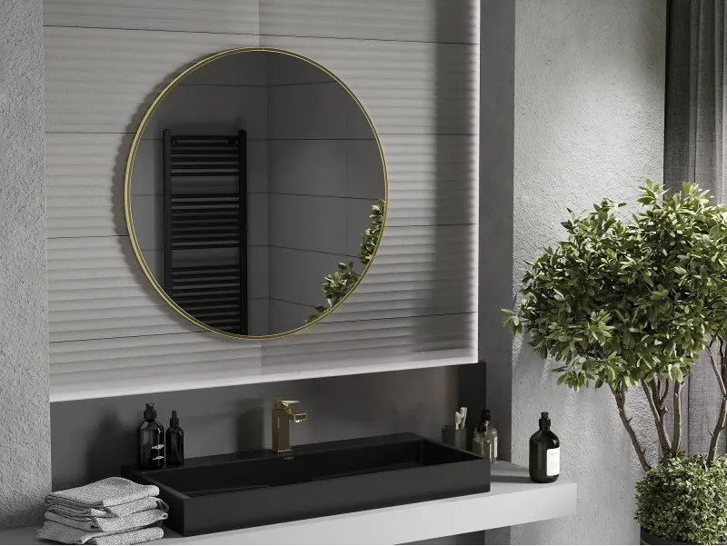 Mexen Loft lustro łazienkowe okragłe 90 cm, rama złota szczotkowana - 9850-090-090-000-50