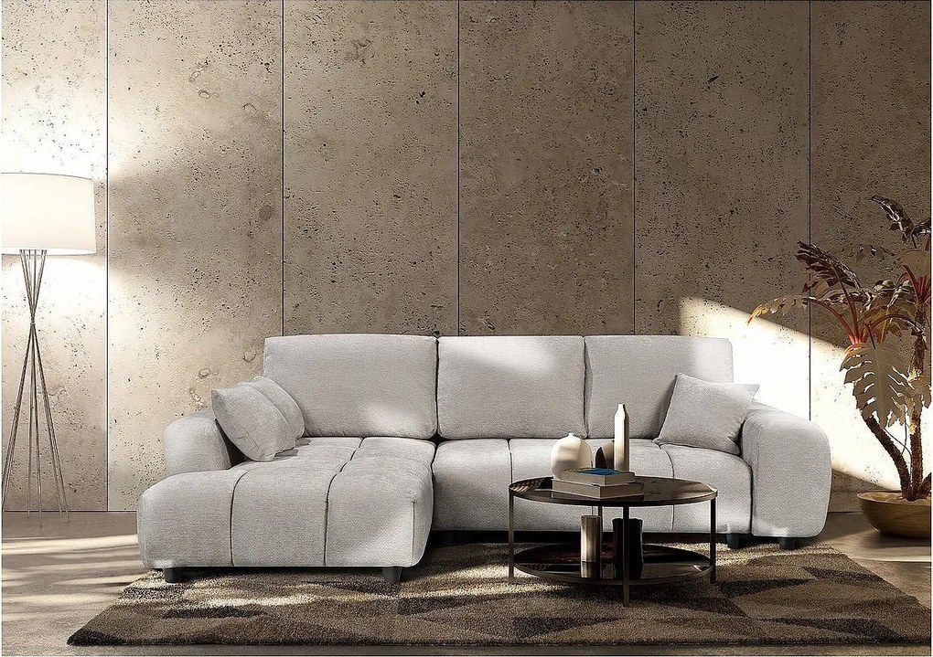 Lewa narożna sofa rozkładana w tkaninie szenilowej "Verneuil" - 3 miejsca - beżowa