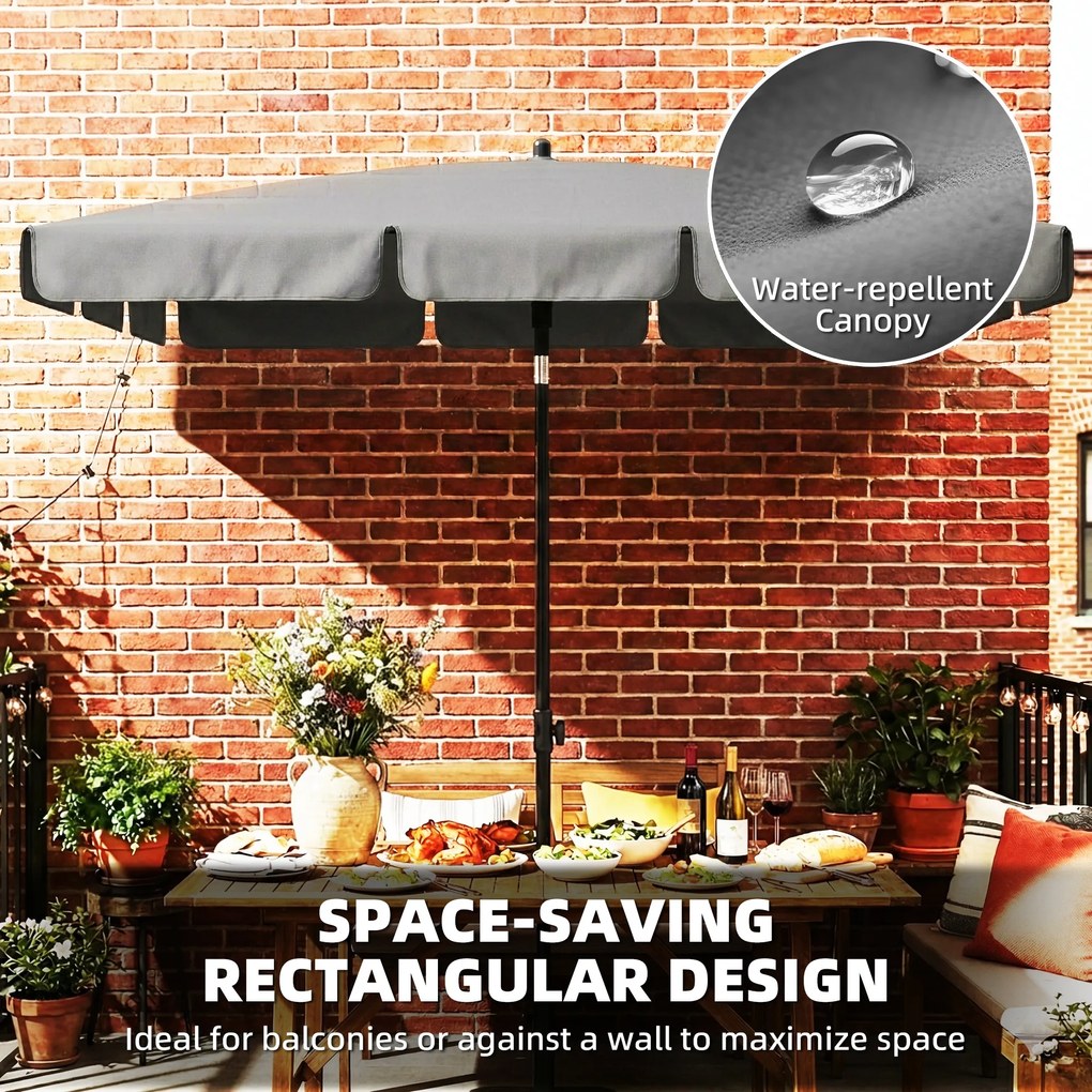 Outsunny Prostokątny parasol balkonowy z 3-stopniowym nachyleniem, korbowy parasol plażowy z 8 rozpórkami, 183x122x222 cm, ciemnoszary | Aosom PL
