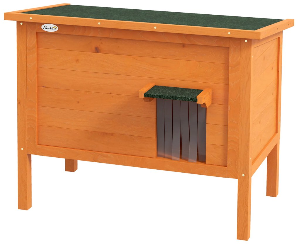 PawHut Domek dla kota, drewniany, izolowany, zasłona, pomarańczowy, 60x60x81,5cm | Aosom PL