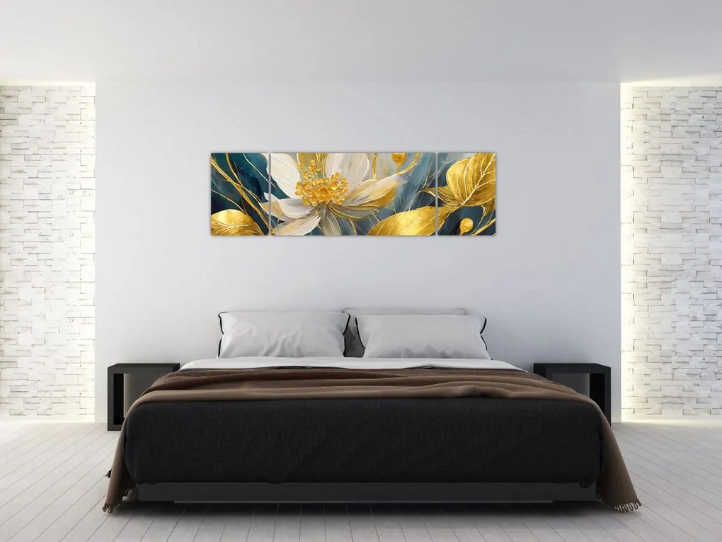 Obraz - Malowanie złotych kwiatów (170x50 cm)