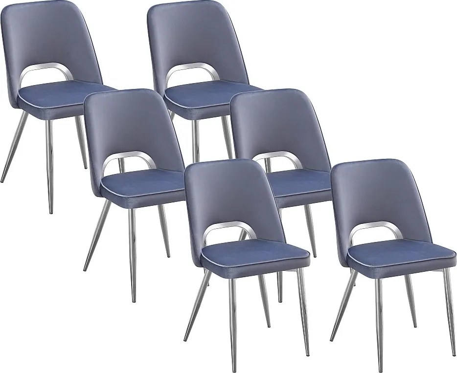 Zestaw 6 krzeseł z weluru i srebrnego metalu – Niebieskie – LUNA