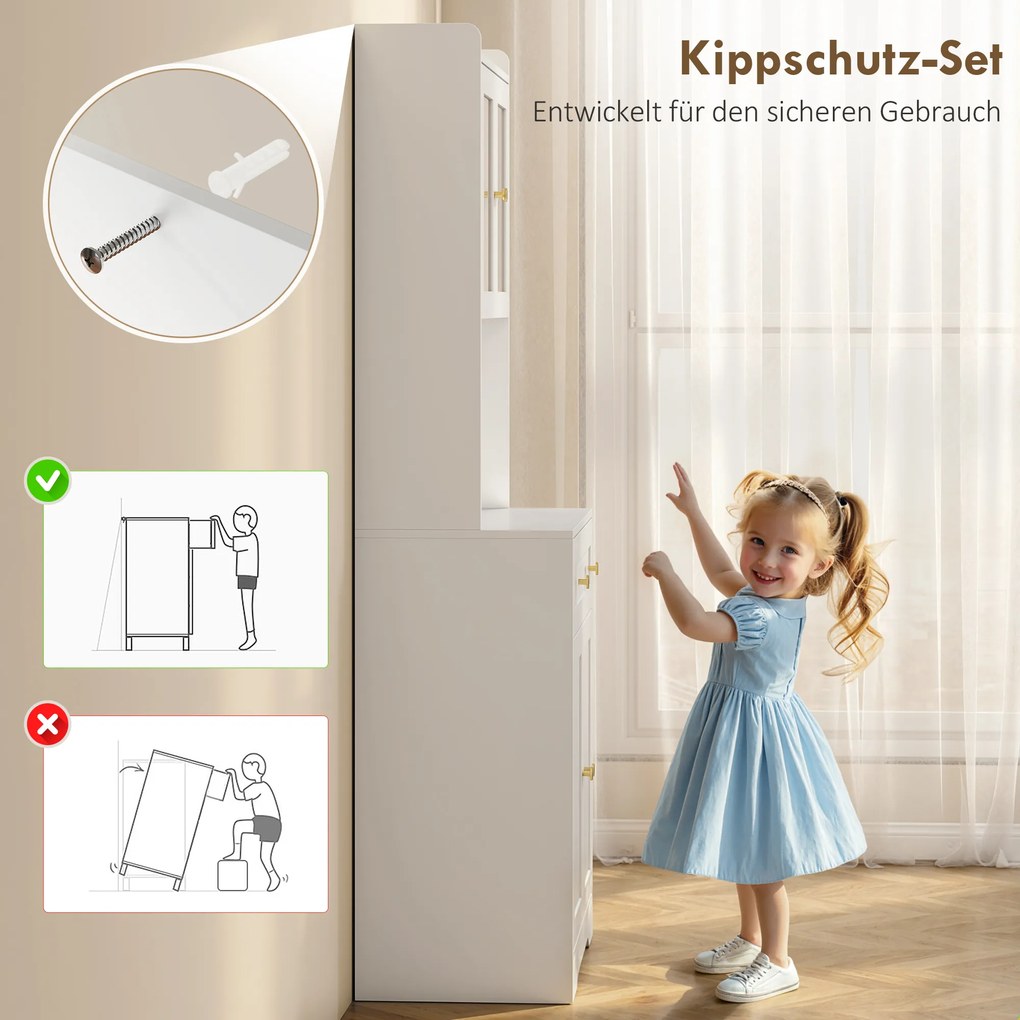 HOMCOM Szafka kuchenna z blatem roboczym, uchwytem na kieliszki do wina, szafka magazynowa do kuchni, jadalni, 170 cm, MDF, szkło, biały | Aosom PL