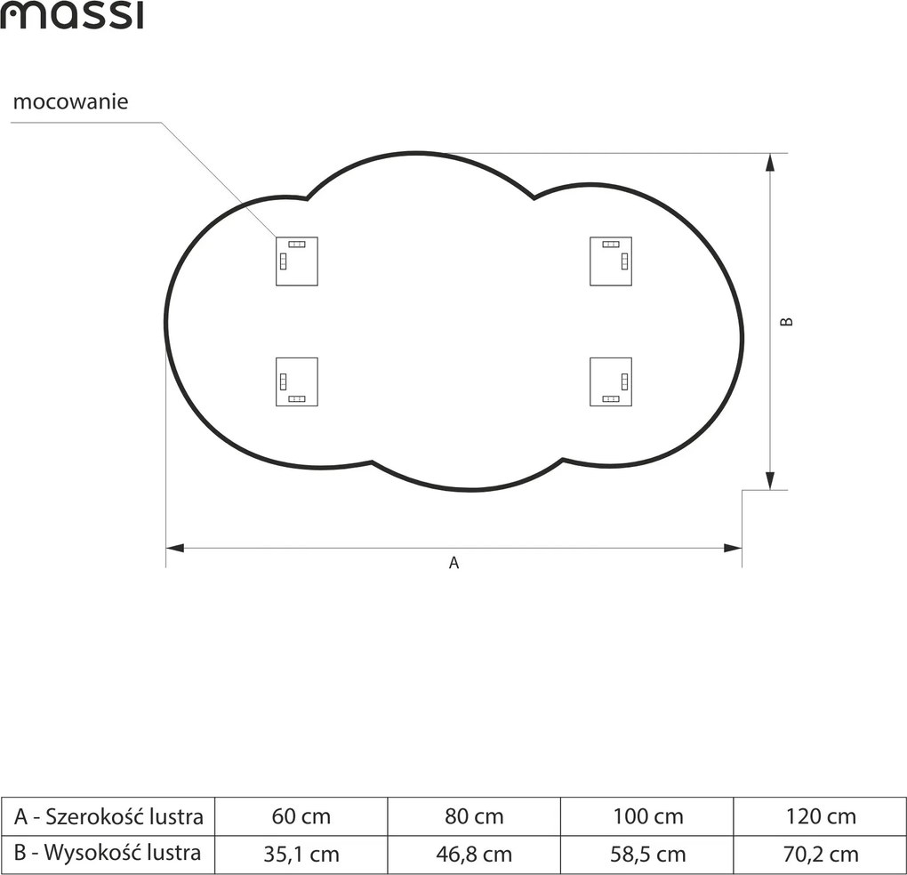 Lustro dekoracyjne o nieregularnym kształcie z podświetleniem CLOUD Kids LED| Różne rozmiary | Różne kolory : Kolor tafli szkła - Srebrny, Rozmiar - 100x59