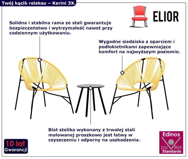 Zestaw czarno-żółtych krzeseł ogrodowych K1-H87