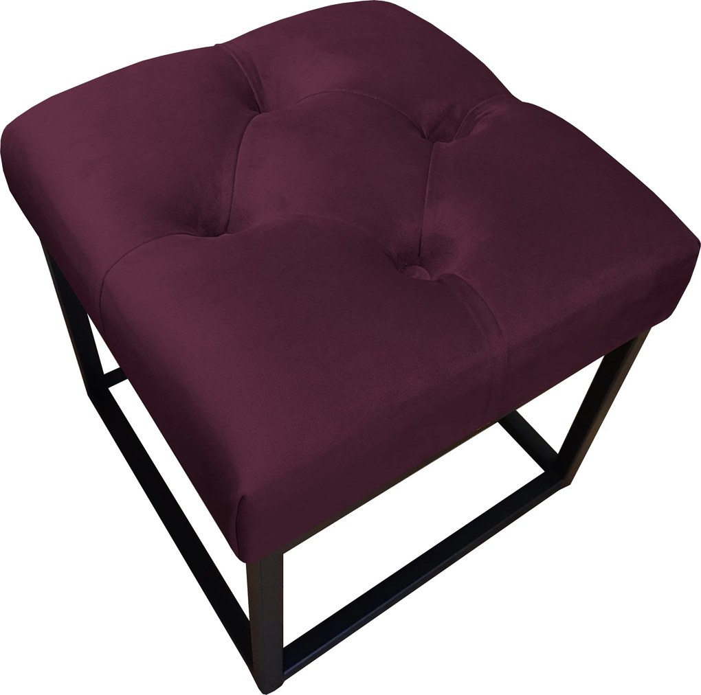 Pufa CHESTERFIELD tkanina Welur loft ławka podnóżek metal : Kolor Stelaża - Czarny , Kolor tkaniny - VELVET - MG02, Typ tkaniny - Velvet
