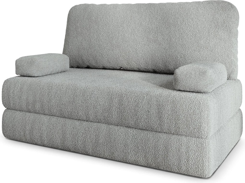 Masseno Sofa piankowa KESTE z funkcją spania, Kanapa z pianki do salonu, Bezmontażowa, Tkanina bucle – Jasnoszary QUELLE 83
