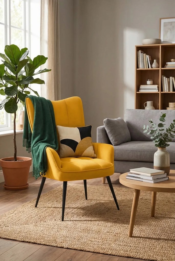 Musztardowy Pikowany Fotel Wypoczynkowy K5-D89