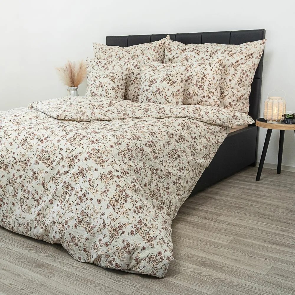 Kvalitex Pościel krepa Kvítí beżowa, 240 x 220 cm, 2 szt. 70 x 90 cm