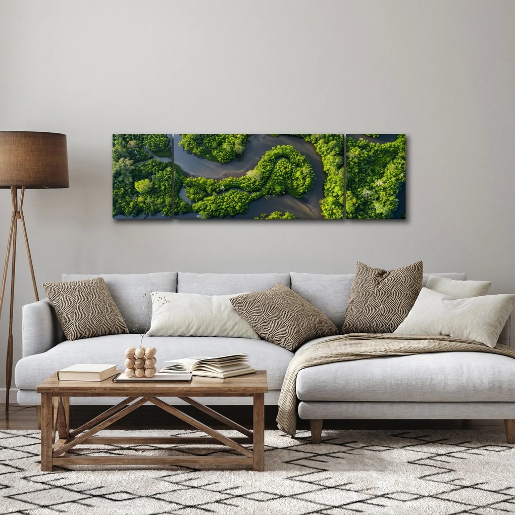 Obraz - Krajobraz leśny z rzeką (170x50 cm)