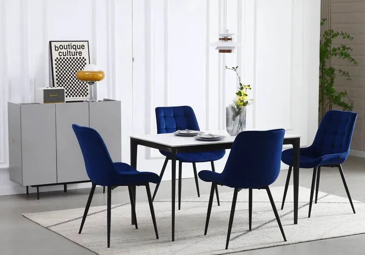 Granatowe metalowe krzesło welurowe do stołu F7-T67