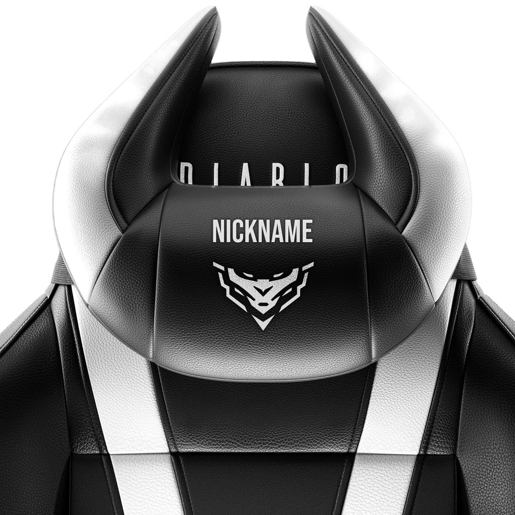 Poduszka zagłówek Diablo X-Horn ze spersonalizowanym haftem, czarno-biała