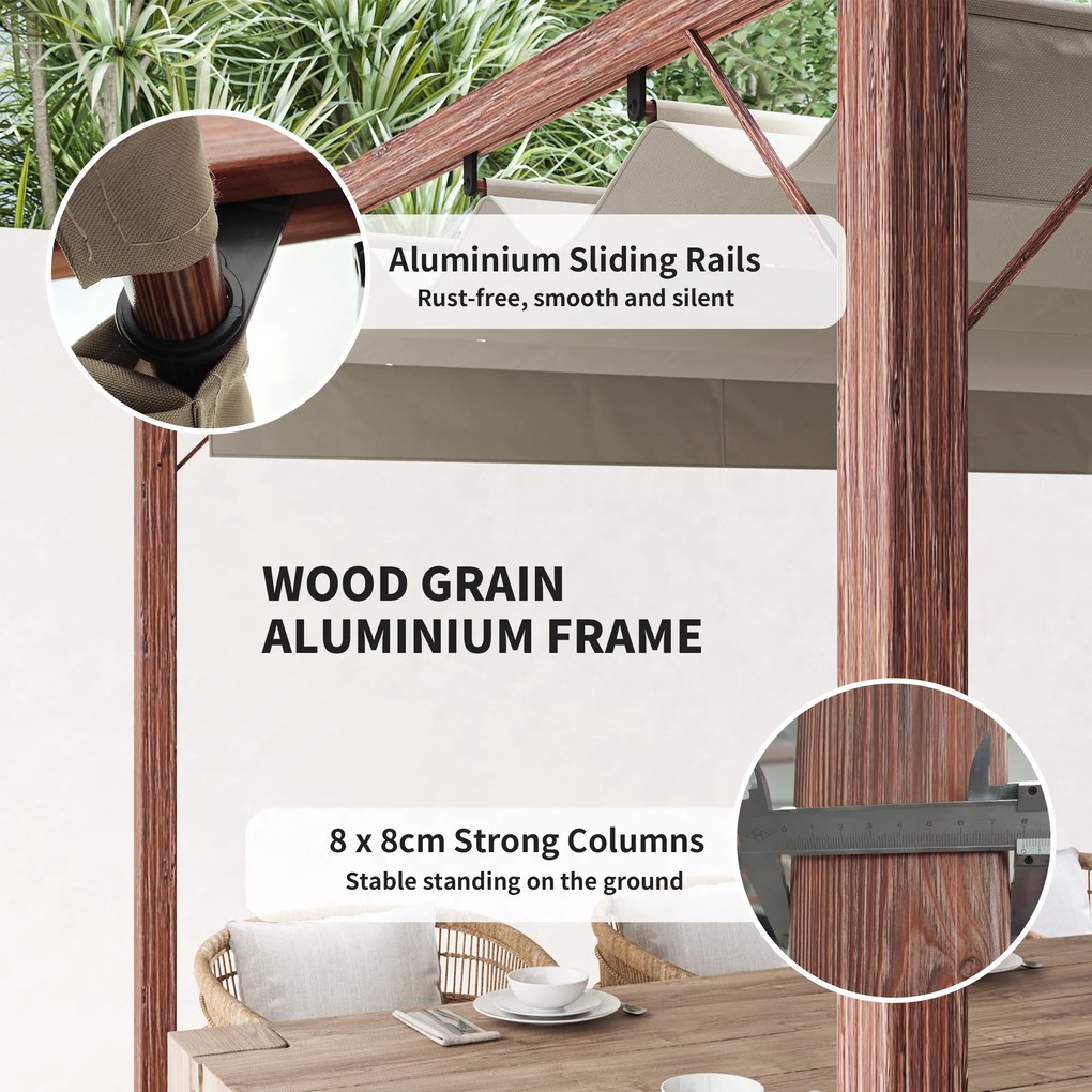 Outsunny Garten-Pergola 3 x 3 m, Regulowane Zadaszenie Tarasu, Rama z Aluminium, Ochrona przed Słońcem UPF30+, Drewno Naturalne
