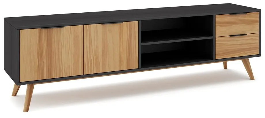 Czarno-naturalna szafka pod TV z drewna sosnowego 180x53 cm Lavis – Marckeric