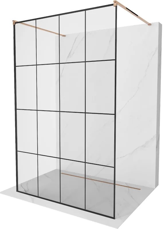 Mexen Kioto ścianka prysznicowa wolnostojąca 130 x 200 cm, czarny wzór 8 mm, różowe złoto - 800-130-002-60-77