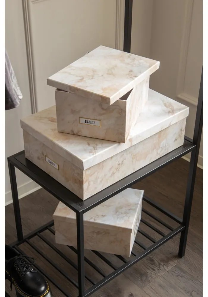 Beżowe kartonowe pojemniki zestaw 3 szt. z pokrywką 31x47x15,5 cm Inge Paper Laminate – Bigso