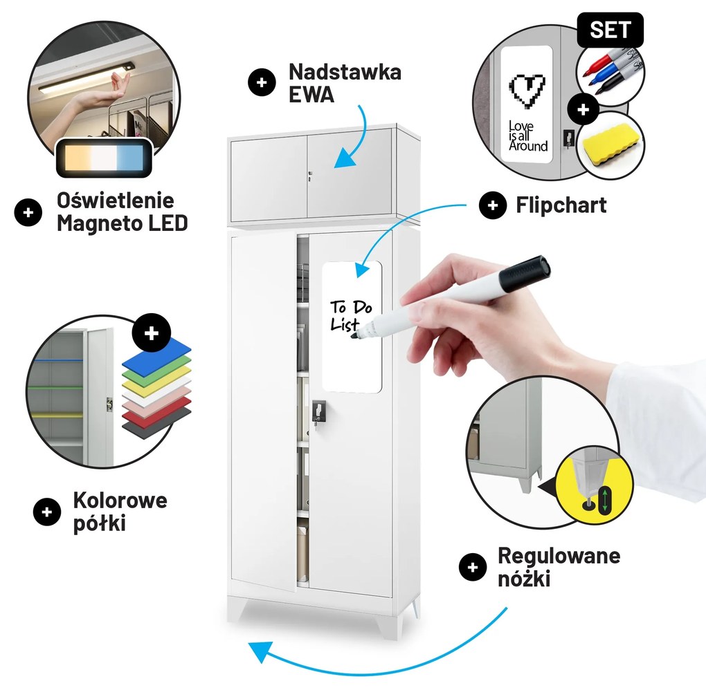 Szafa biurowa na dokumenty biała: JAN, 900 x 1850 x 400 mm
