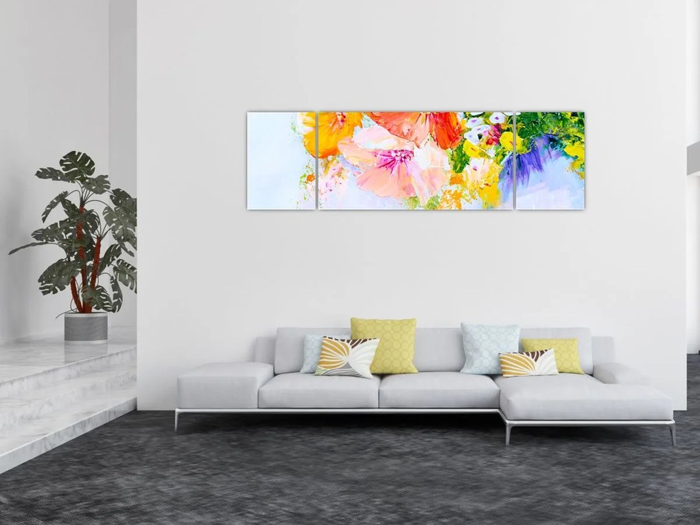 Obraz - Kwiaty, malarstwo (170x50 cm)