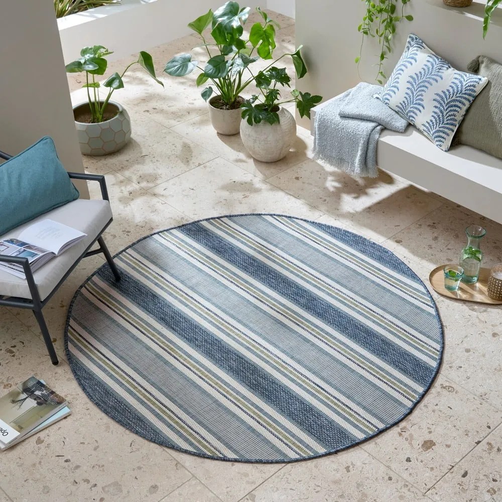 Zielononiebieski okrągły dywan odpowiedni na zewnątrz ø 160 cm Roma Stripe – Flair Rugs