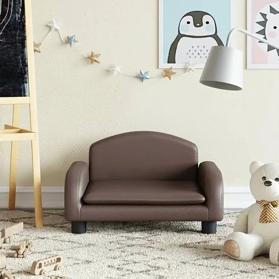 Brązowa sofa dla chłopca ze sztucznej skóry - Velira 3X