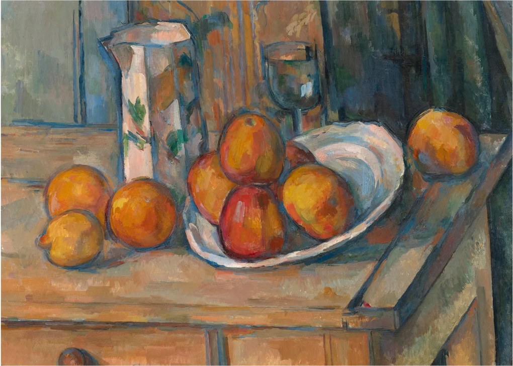 Obraz na szkle - Paul Cézanne, Still Life with Milk Jug and Fruit, reprodukcje (70x50 cm)