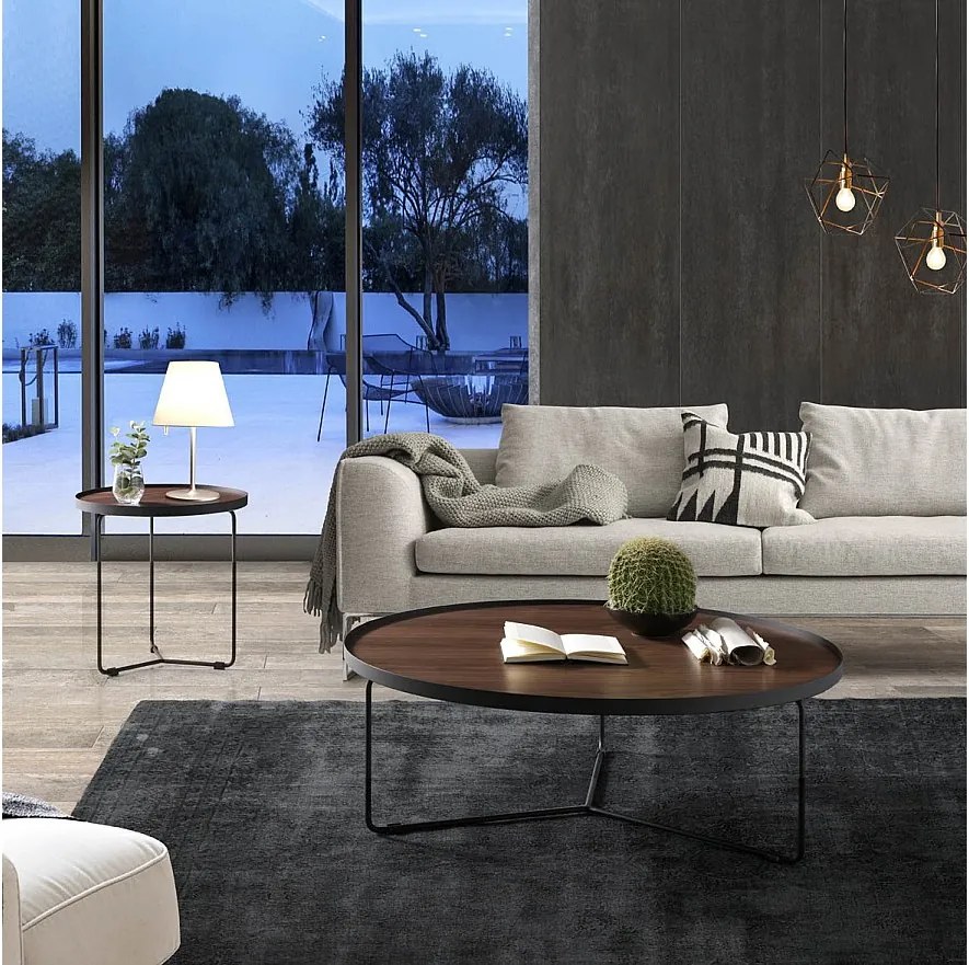 Okrągły stolik kawowy z orzecha włoskiego i czarnej stali 2006 ANGEL CERDA