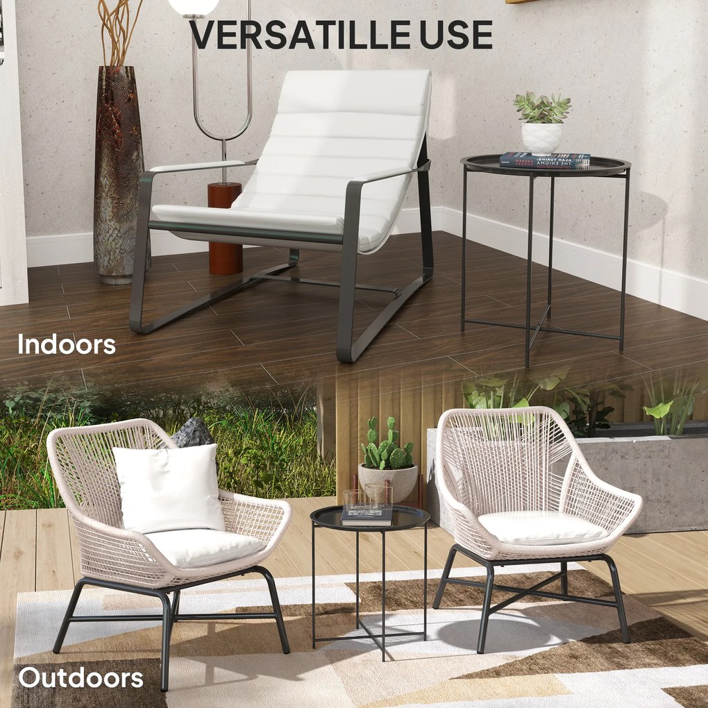 Stolik Ogrodowy Outsunny, Okrągły Stolik Pomocniczy na Zewnątrz z Wyjmowaną Tacką, Składane Nogi, Stolik na Taras, Czarny