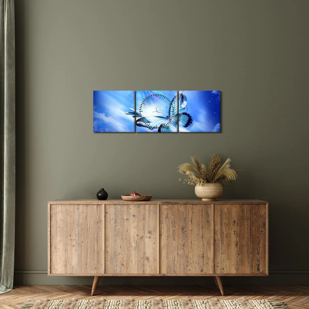 Obraz - Motyl, symbol nadziei (z zegarem) (90x30 cm)