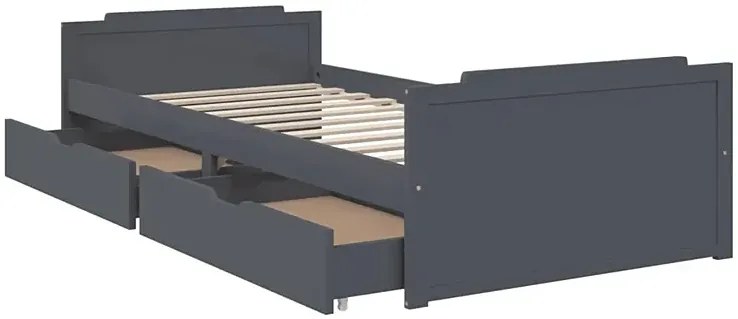 Szare pojedyncze łóżko z szufladami sosnowe 90x200 H3-L08