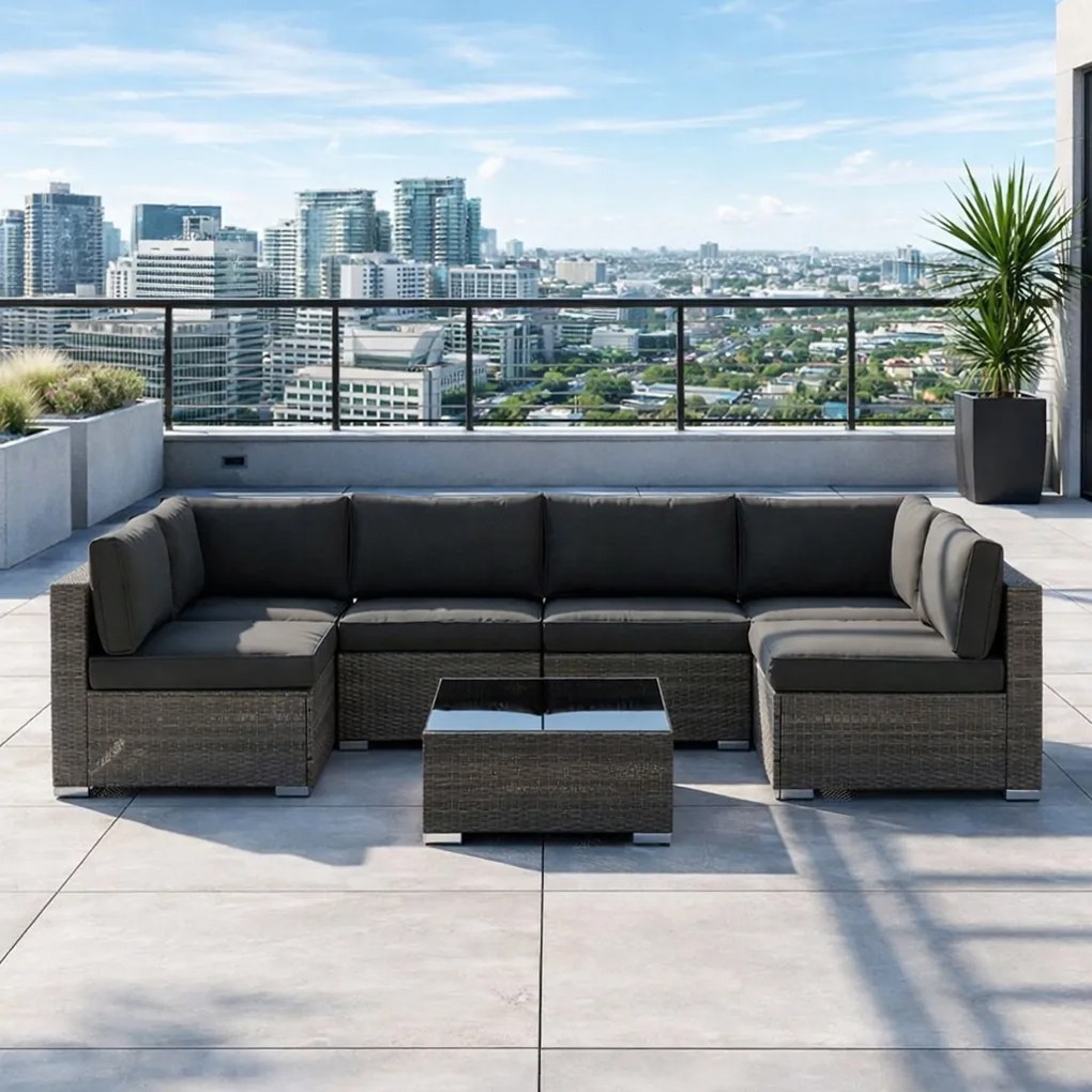 Modułowy narożnik ogrodowy Caldoro XL2501 technorattan, szary, poduszki szare