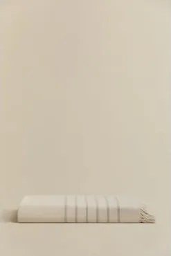 Ręcznik Plażowy Z Bawełny Calicut Kremowa Tapioca & 100 X 180 Cm - Sklum