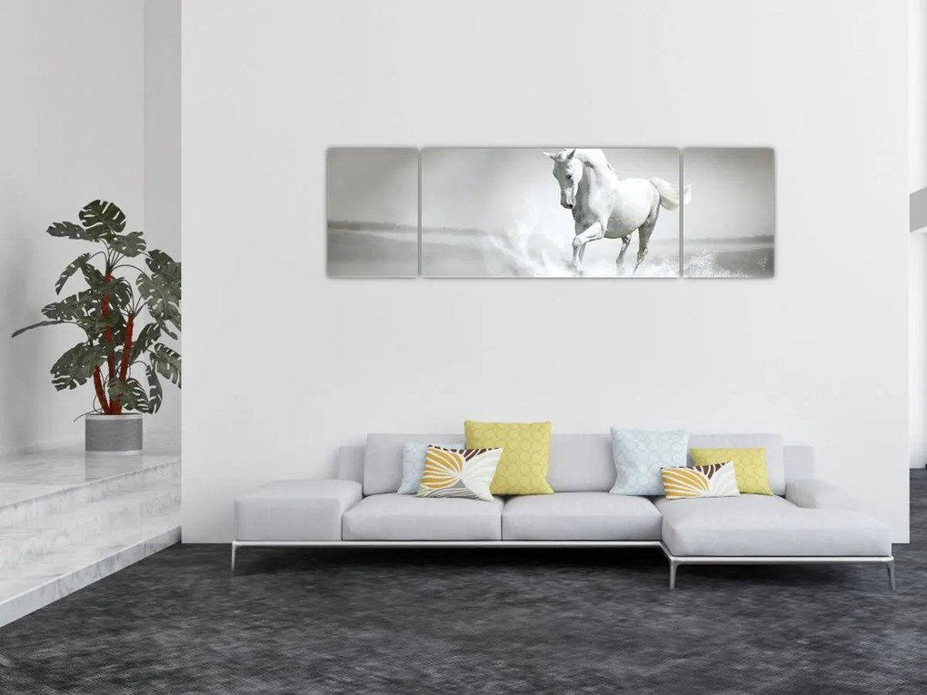 Obraz - Biały koń (170x50 cm)