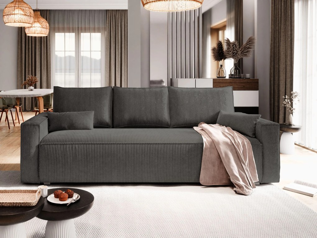 Masseno Sofa MENI z funkcją spania i pojemnikiem na pościel, Rozkładana sofa - Grafitowy, POSO 34