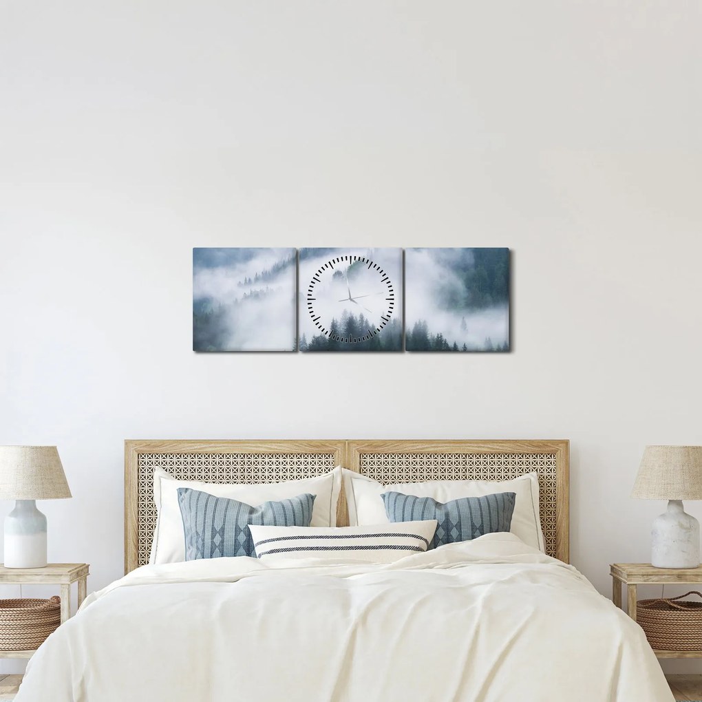 Obraz - Drzewa we mgle (z zegarem) (90x30 cm)