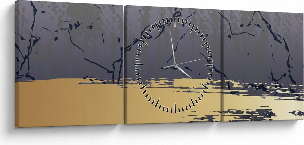 Obraz - Niebiesko-złota abstrakcja N⁰1 (z zegarem) (90x30 cm)