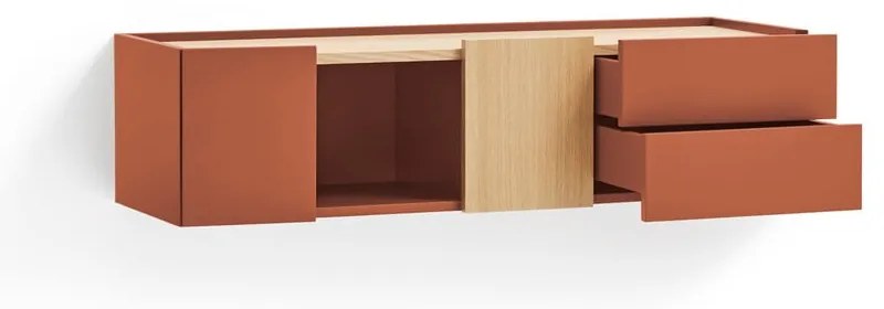 Ceglasto-naturalna niska komoda w dekorze dębu 110x23 cm Otto – Teulat