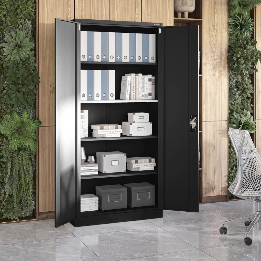 Szafa na dokumenty biurowa metalowa czarna: JAN H, 900 x 1950 x 400 mm