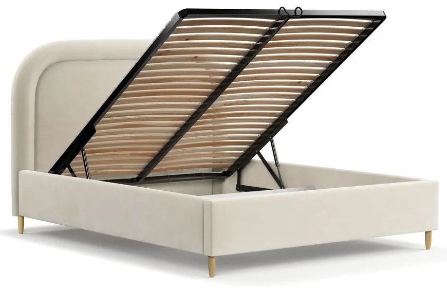 Kremowe tapicerowane łóżko dwuosobowe ze schowkiem i stelażem 140x200 cm Mija – Maison de Rêve