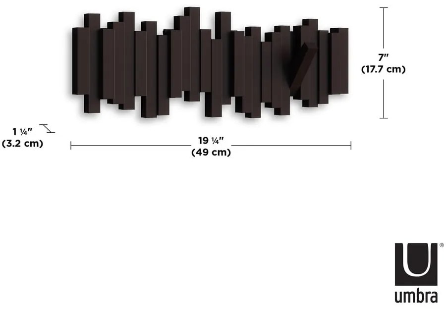 Ciemnobrązowy plastikowy wieszak ścienny Sticks – Umbra