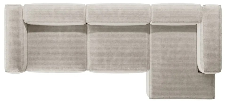 Beżowy sztruksowy narożnik (prawostronny/z szezlongiem) Bergano – Cosmopolitan Design