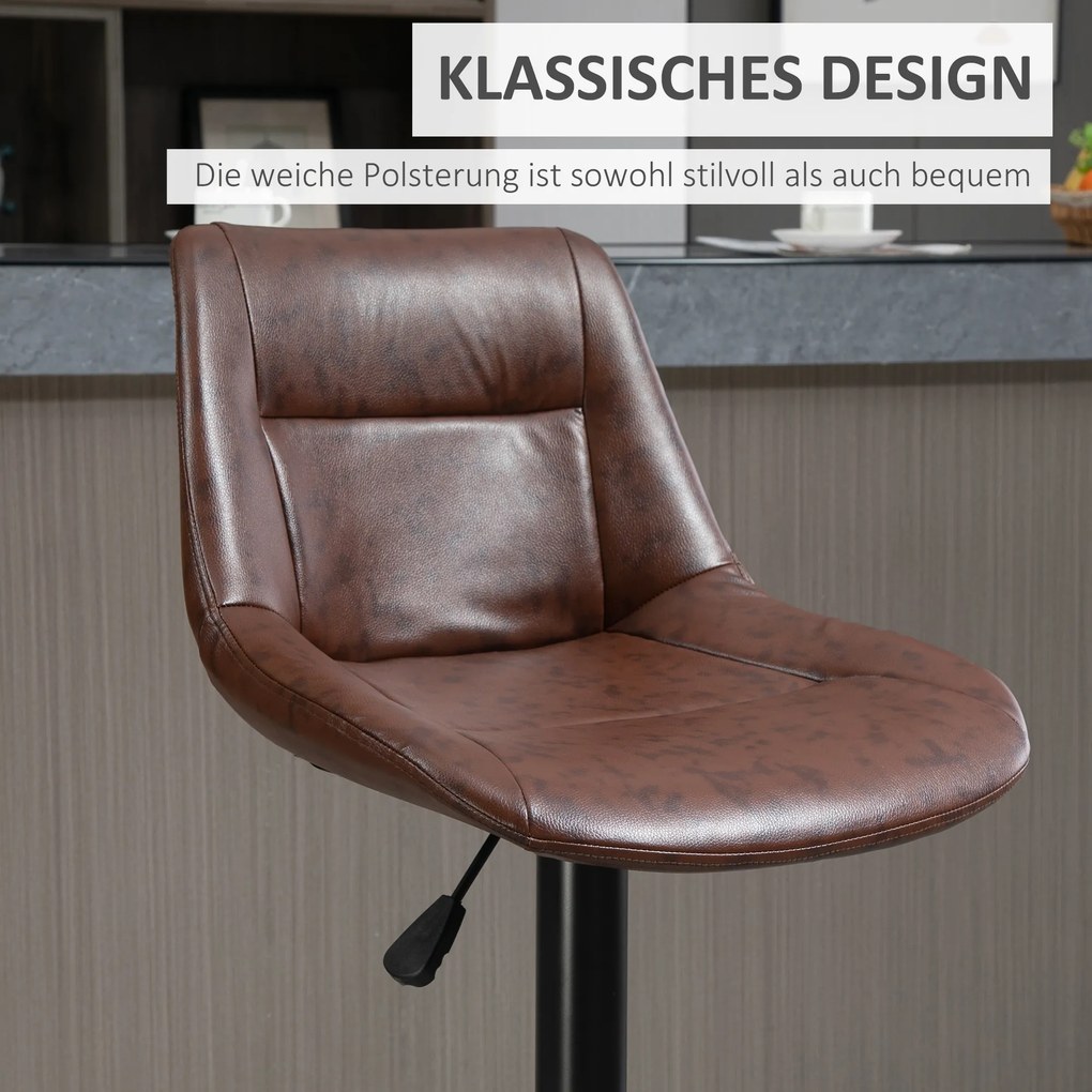 HOMCOM Zestaw 2 hokerów barowych regulowane z podnóżkiem czarne i brązowe nowoczesne | Aosom PL