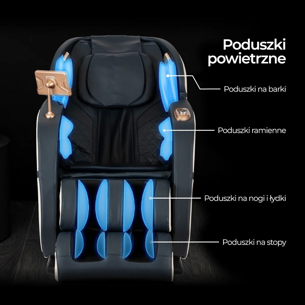 Fotel Masujący ZX ULTRA PRO MAX Wypoczynkowy Relaksacyjny Granatowy Ekoskóra Nowoczesny