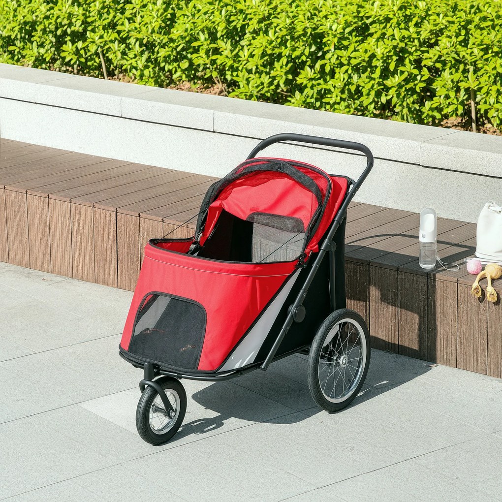 PawHut Wózek dla psa, składany, składany, poduszka, stalowa rama, Czerwony/Czarny
