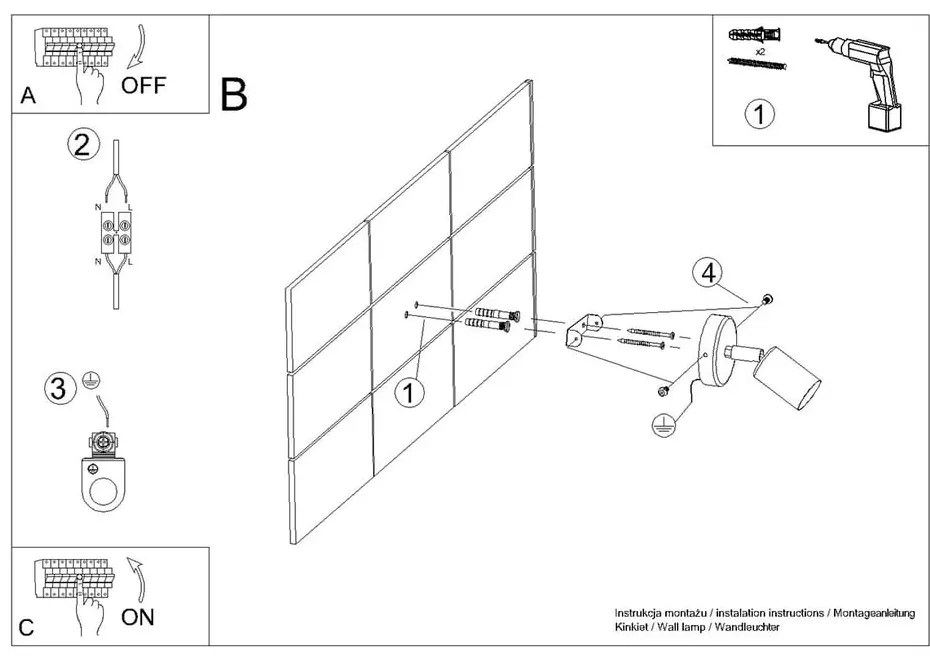 Czarny kinkiet ø 6 cm Brando – Sollux