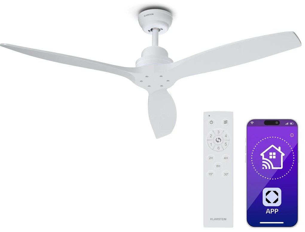 Klarstein Santa Elena Smart 132 cm 40 W wentylator sufitowy biały